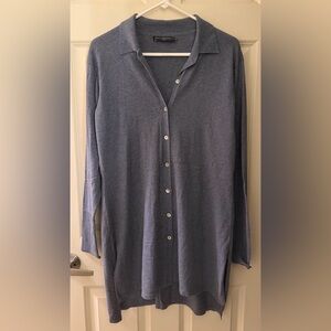 Peruvian Connection Lightweight Long Button Up Cardigan in Blue, Size L